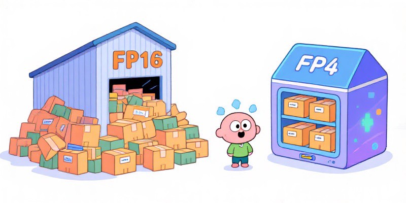 FP4 和 FP16 存储对比趣味插图